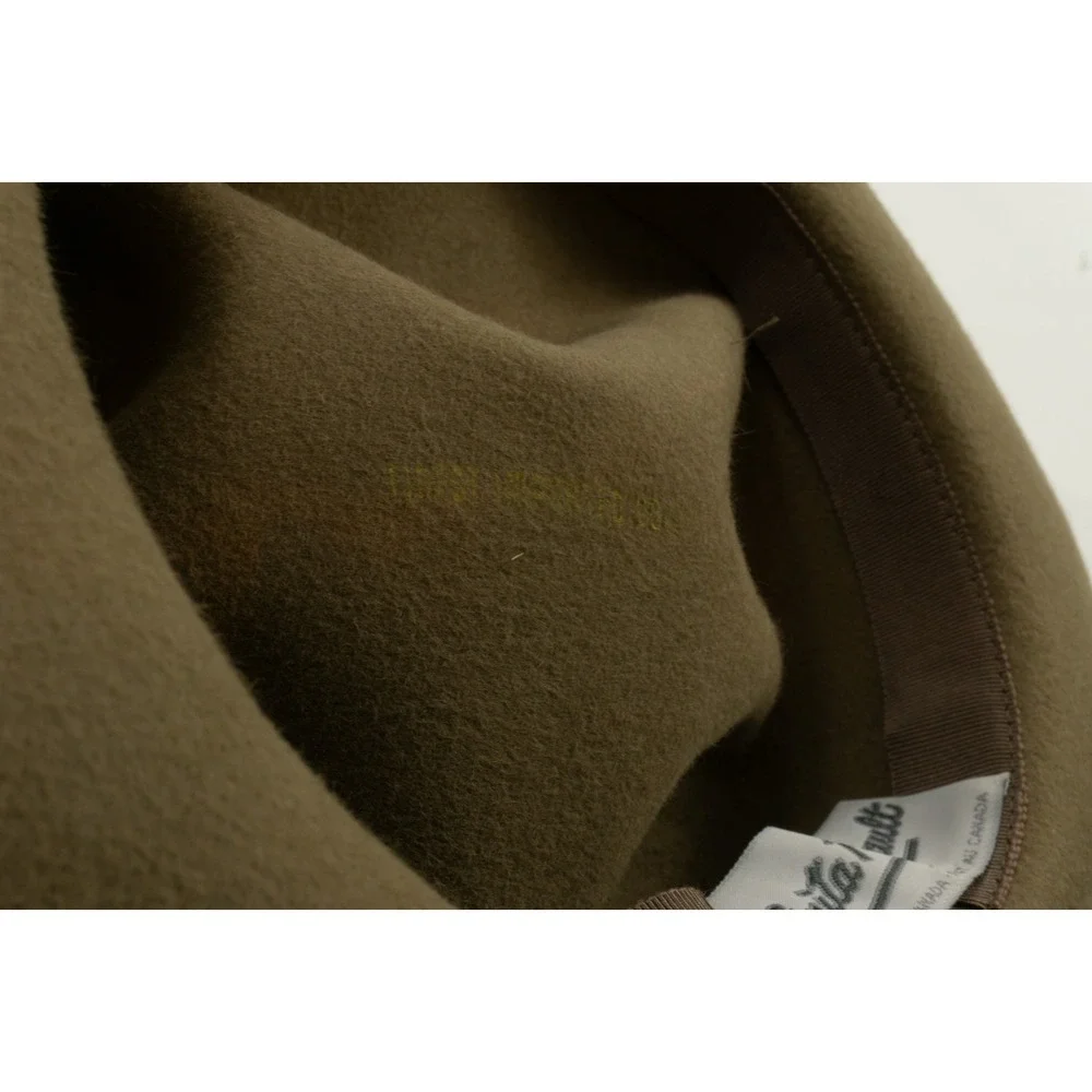 Vintage Anita Pineault Canada Beige Felt Wool Geometric Silk Band Fedora Hat